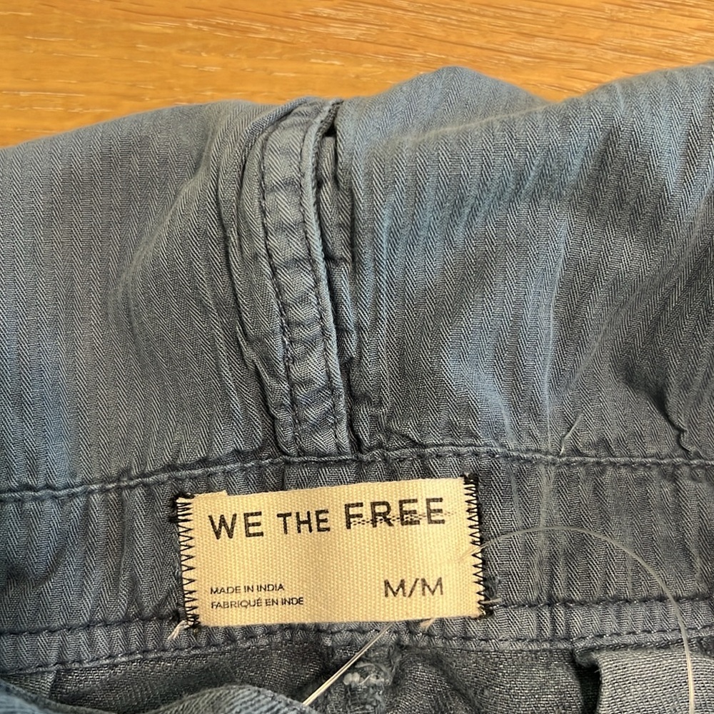 Free people Felix taper Women's Blue Denim Overalls buckle size M Like new - Picture 10 of 15
